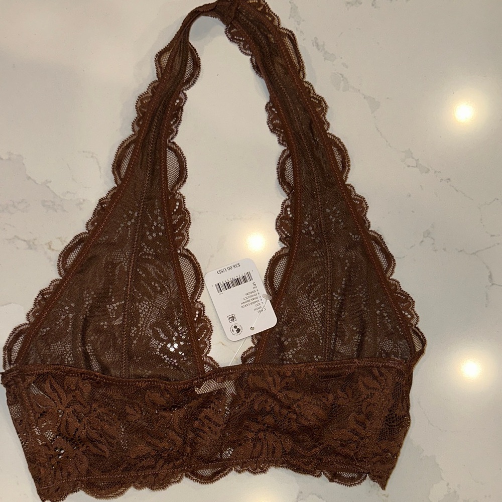 FREE PEOPLE Last Dance Lace Halter Bralette in Chocolate Brown. Size small - Picture 7 of 7